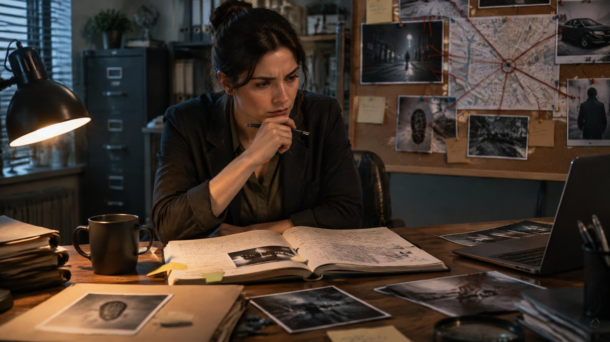 woman pondering over clues